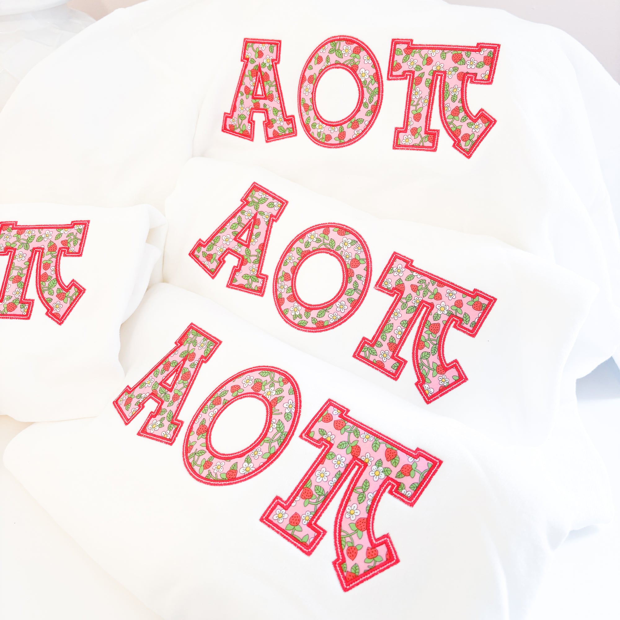 White Strawberry Greek Applique Sweatshirt
