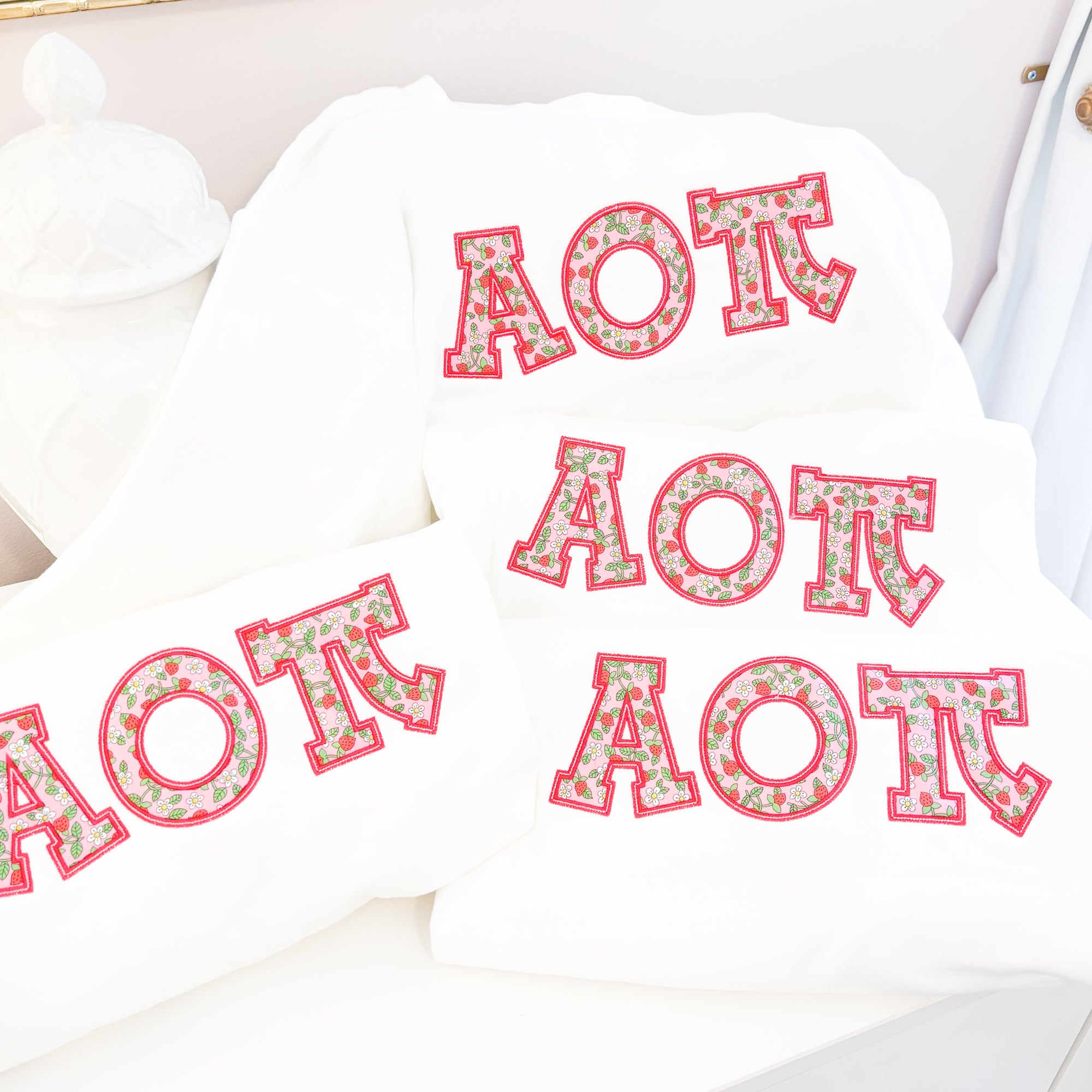 White Strawberry Greek Applique Sweatshirt