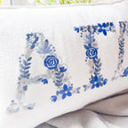 Custom Embroidered Floral Greek Letter White Linen Pillows
