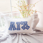 Betsy Blue Floral Greek Applique Scalloped Pillow