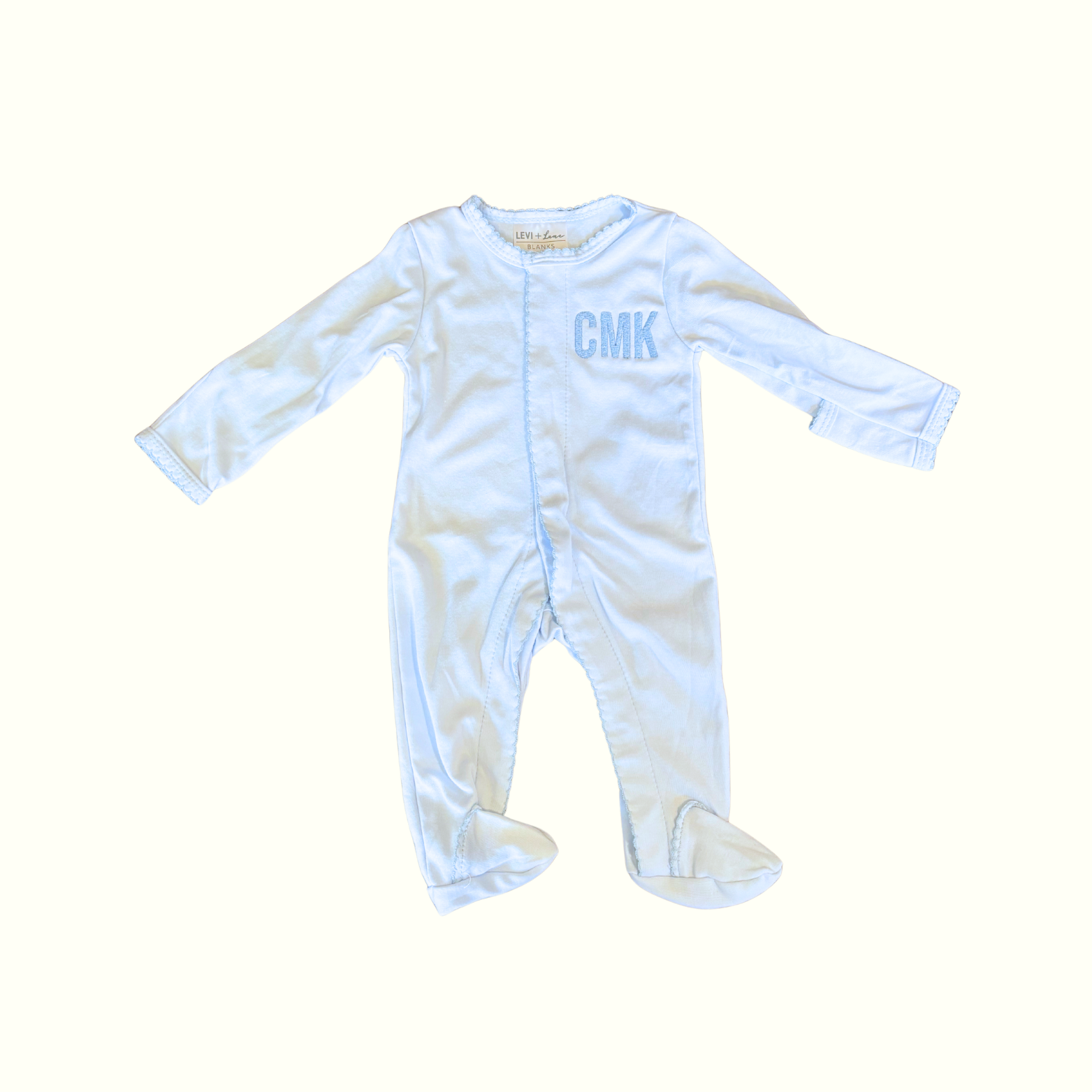 Infant Boys Blue Picot Trim Cotton Footie