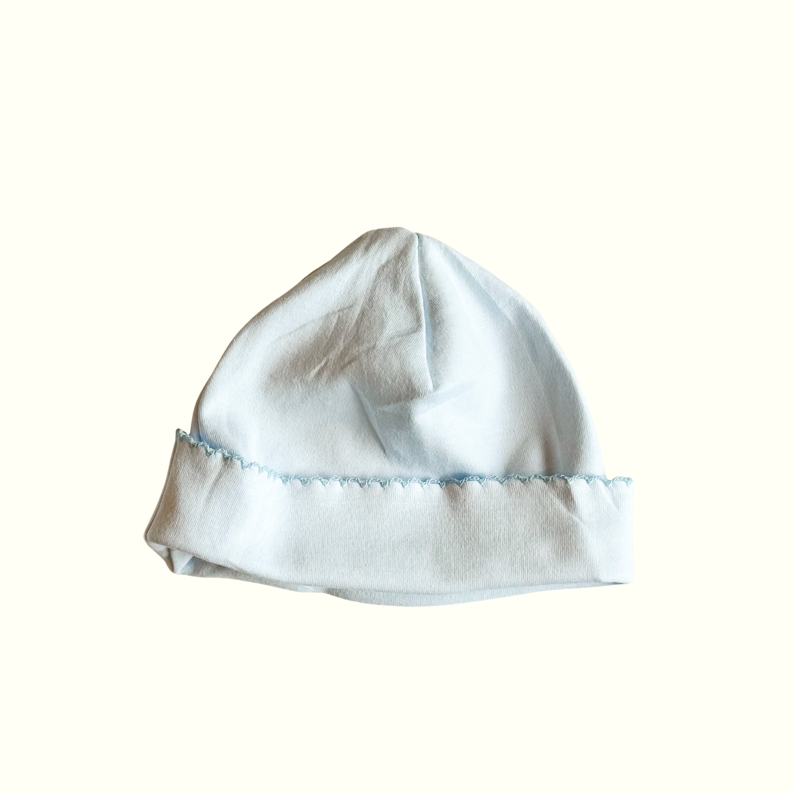 Infant Picot Trim Cotton Blue Hat