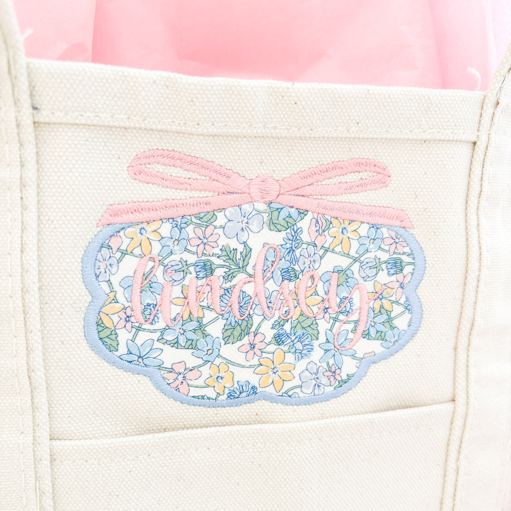 Coquette Applique Embroidered Canvas Tote Bag