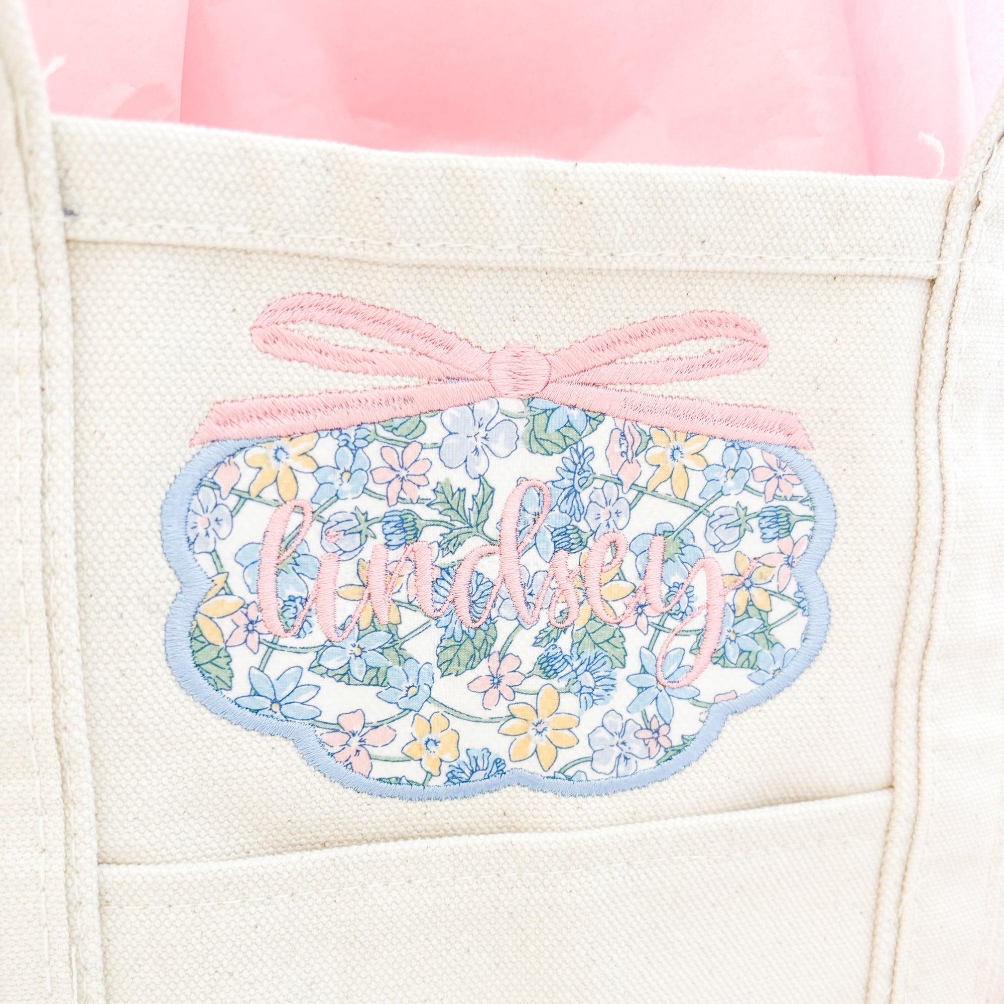 Coquette Applique Embroidered Canvas Tote Bag
