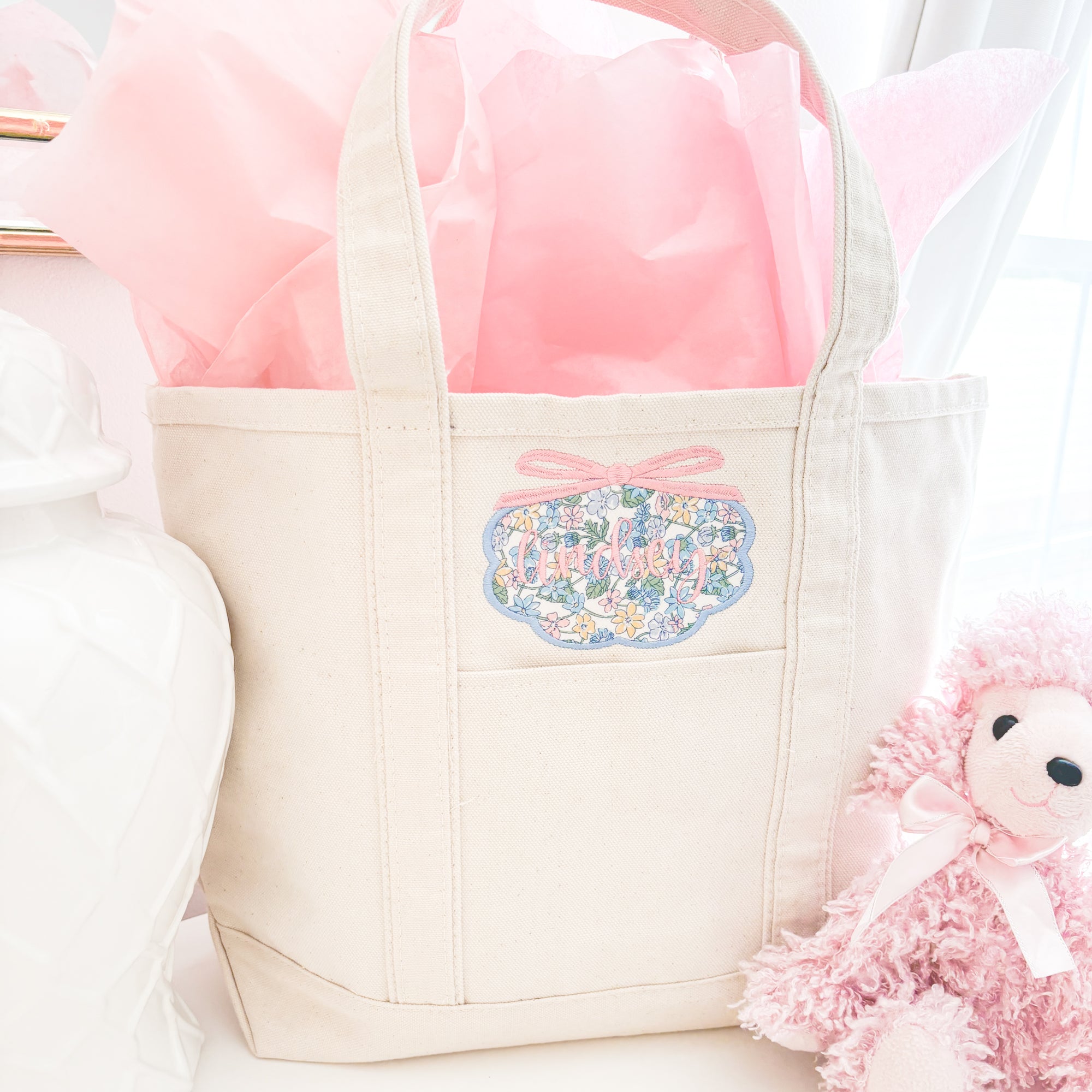 Coquette Applique Embroidered Canvas Tote Bag