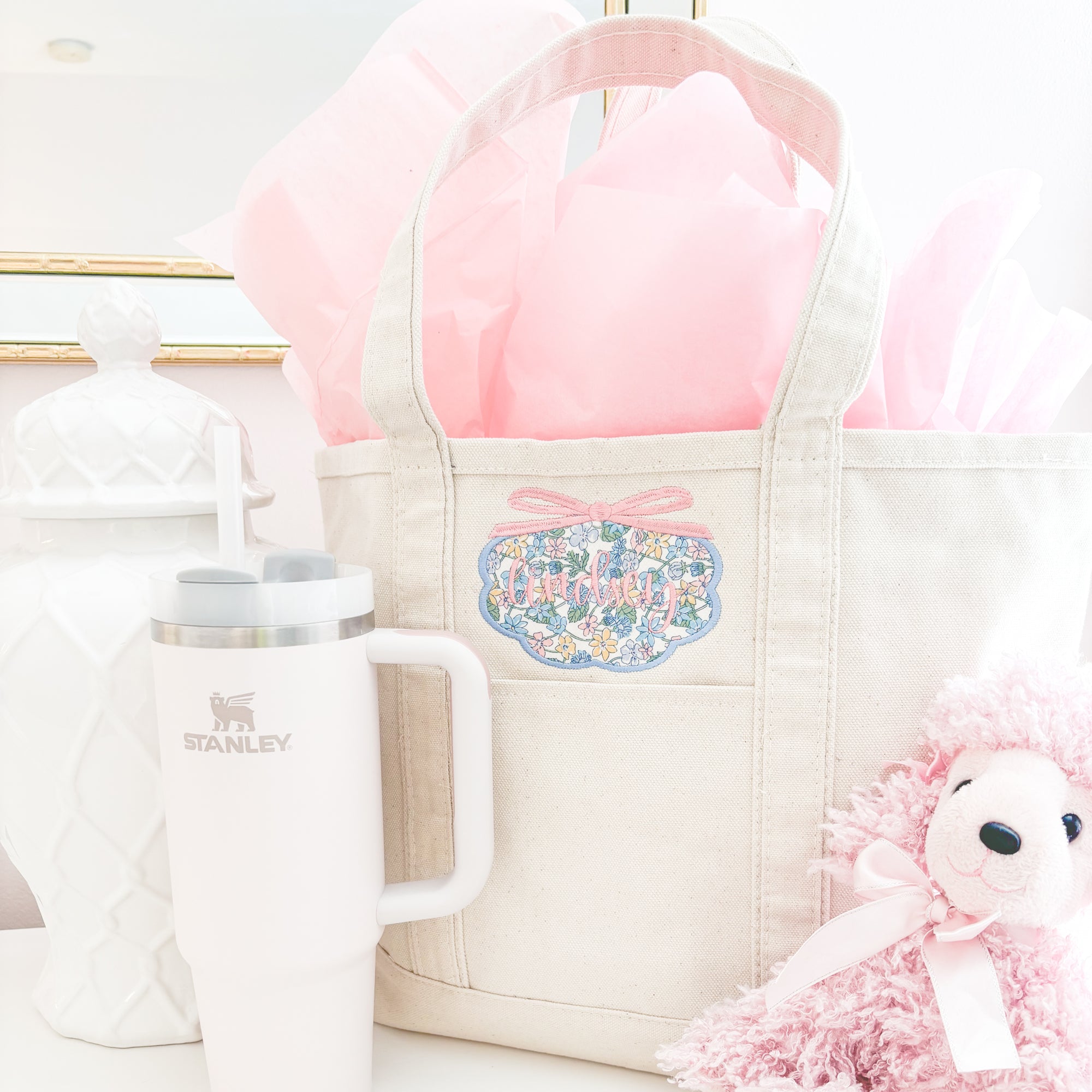 Coquette Applique Embroidered Canvas Tote Bag