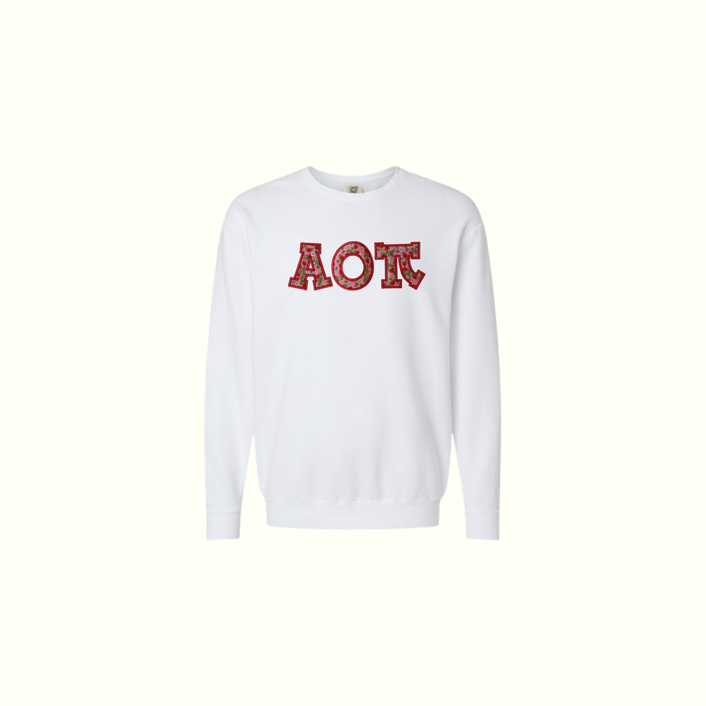 White Strawberry Greek Applique Sweatshirt