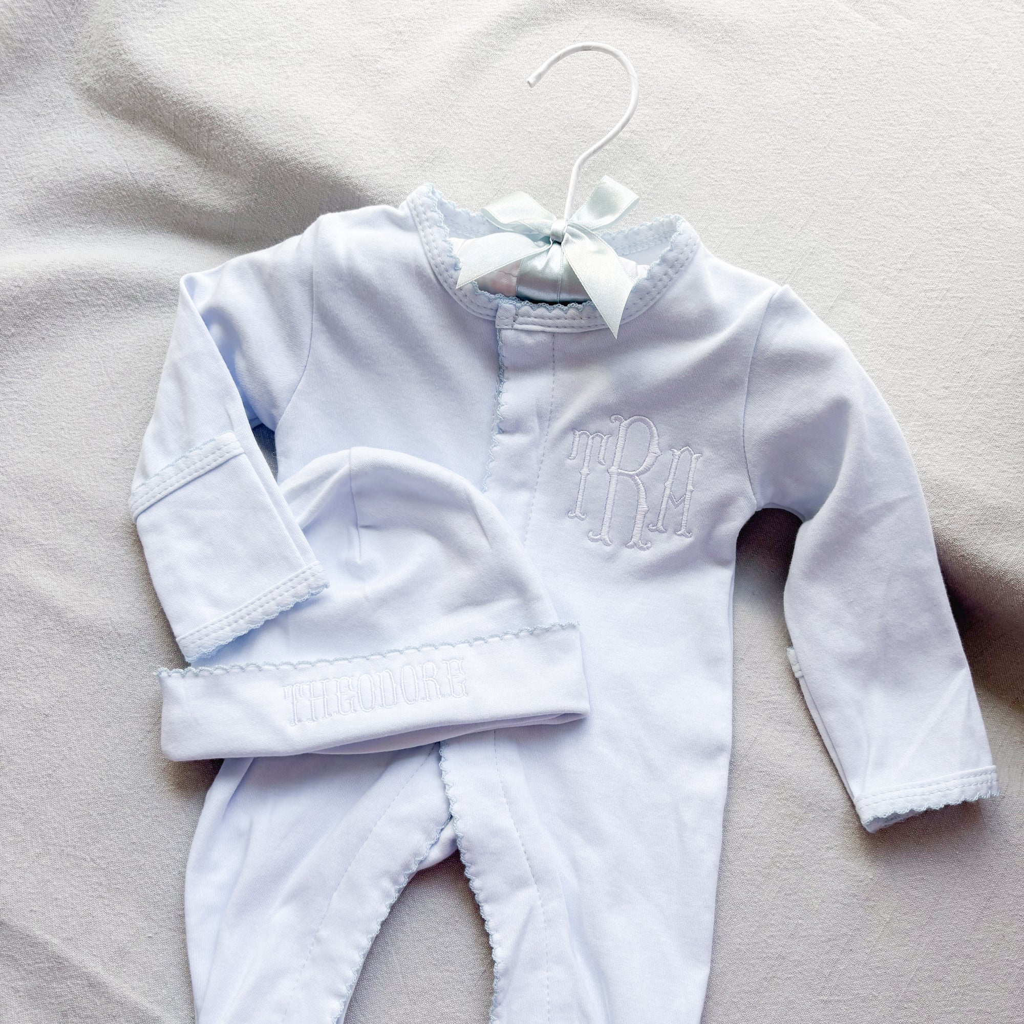 Infant Boys Blue Picot Trim Cotton Footie