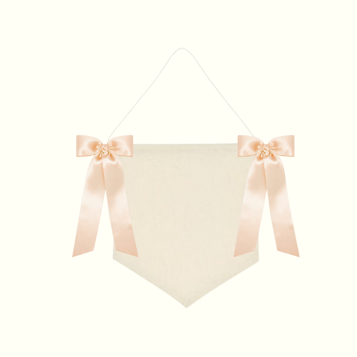 Decorative hanging sign with pink satin ribbons on a white background