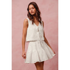 Floral Eyelet Lace Tie Vest Top and Mini Skirt Set