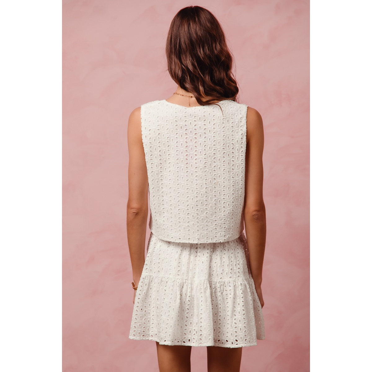 Floral Eyelet Lace Tie Vest Top and Mini Skirt Set