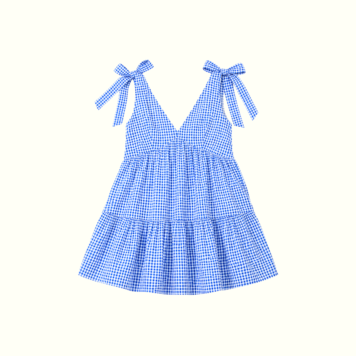 Casual Blue Gingham Tie-Strap V-Neck Mini Dress