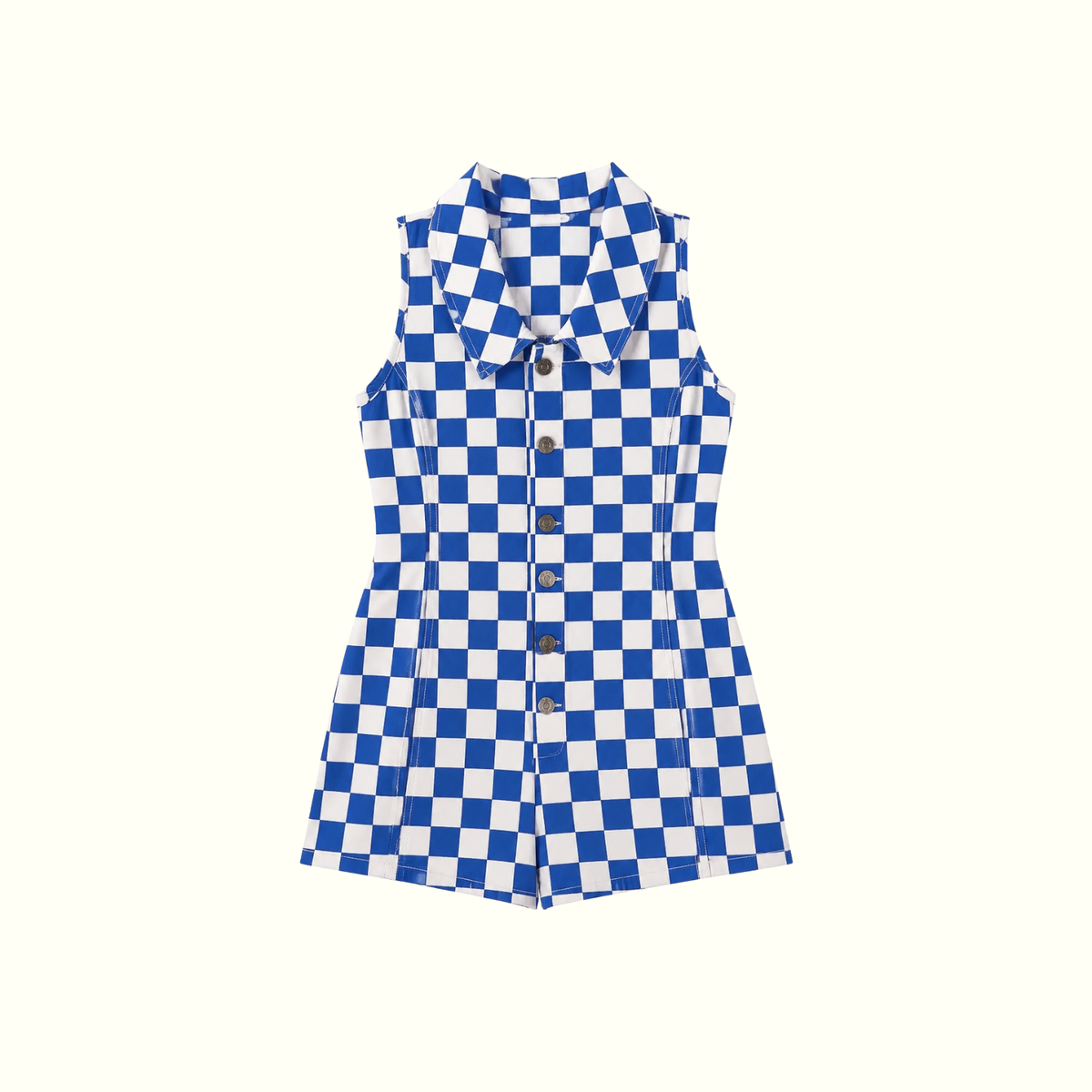 Denim Blue Checkered Romper