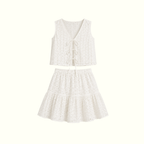 Floral Eyelet Lace Tie Vest Top and Mini Skirt Set