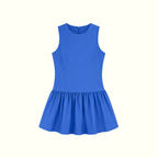 Fit and Flare Dropped Waist Blue Sleeveless Dress