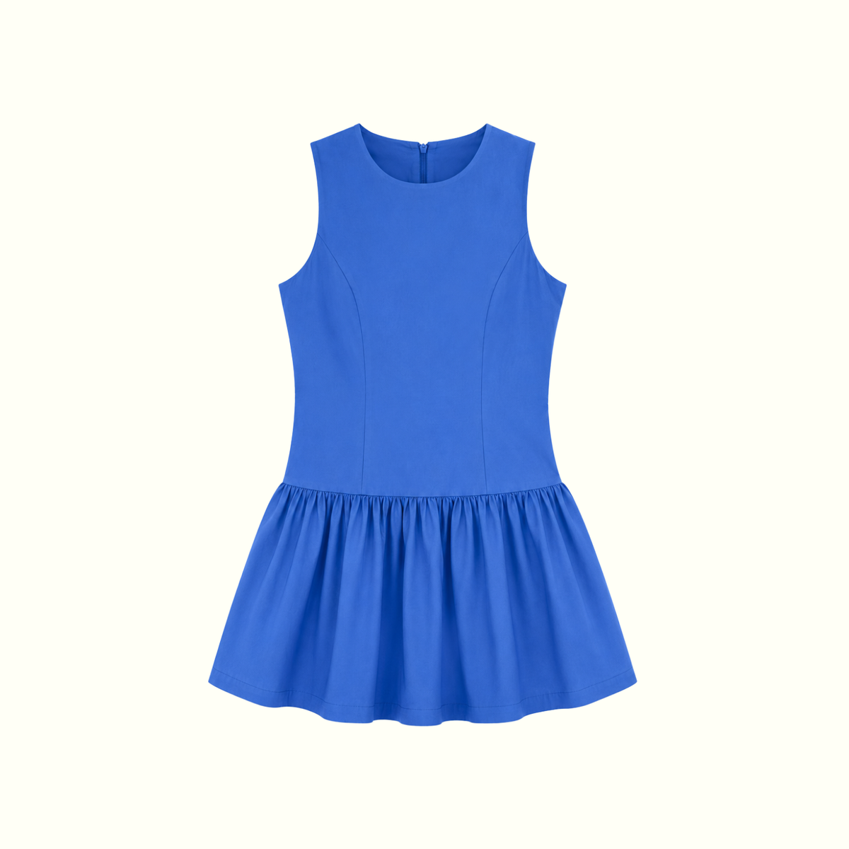 Fit and Flare Dropped Waist Blue Sleeveless Dress