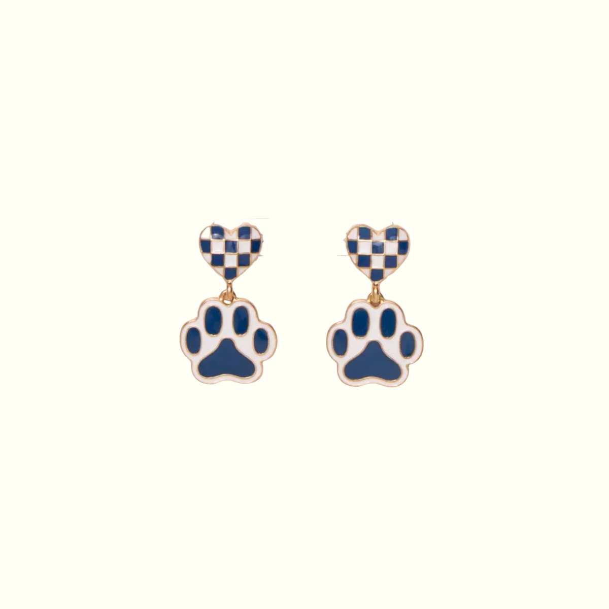 Gameday Checker Patterned Heart and Paw Dangle Earrings