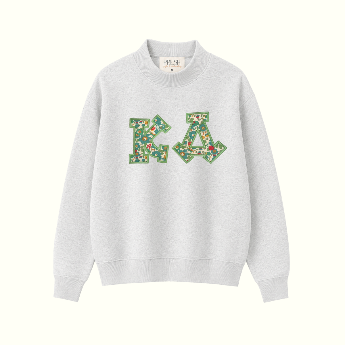 The PRESH Mock Neck - Baseline Gray KD Green Floral Applique