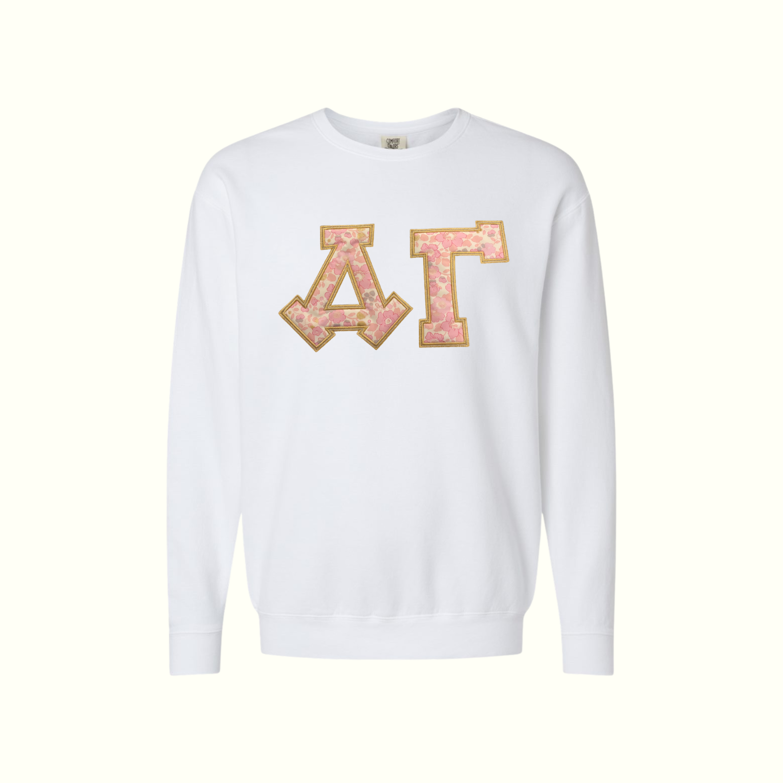 White Metallic Pink Greek Applique Sweatshirt