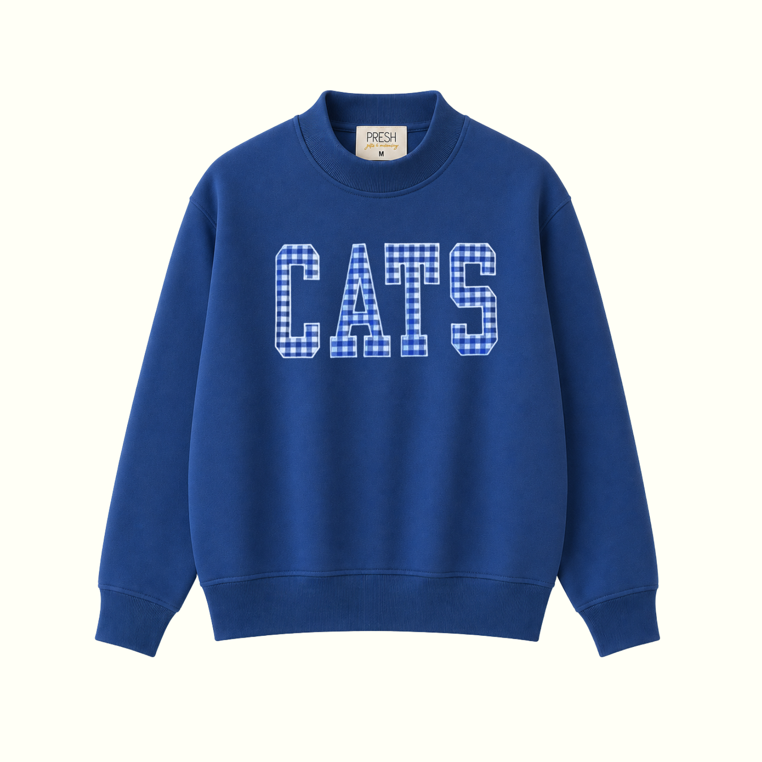 The PRESH Mock Neck - Royal Blue Gingham CATS