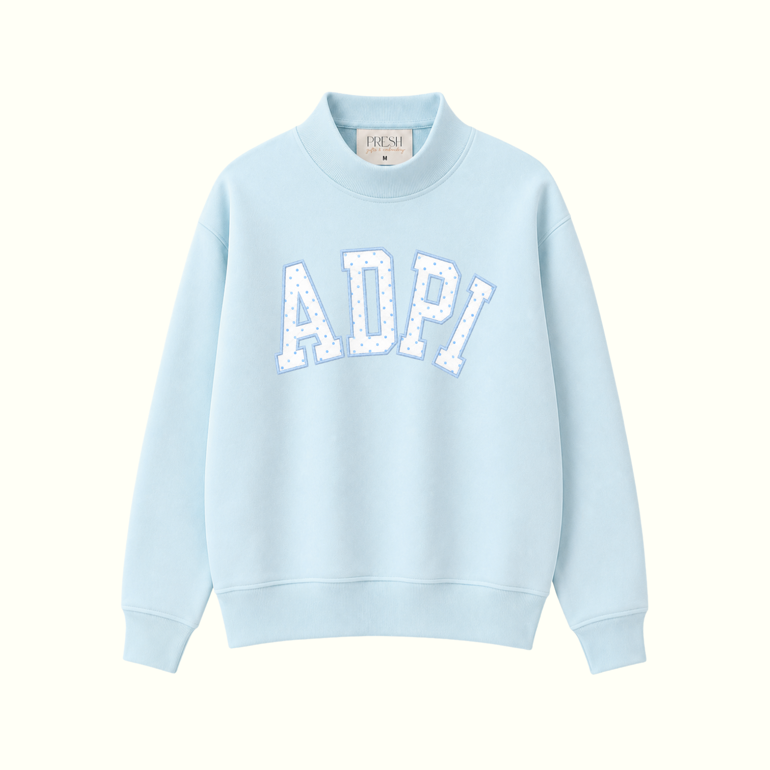 The PRESH Mock Neck - Lakeside Blue - ADPI Bitty Blue Dots