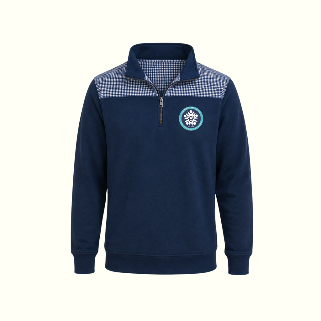 Unisex TCS Navy Gingham Half Zip Sweatshirt