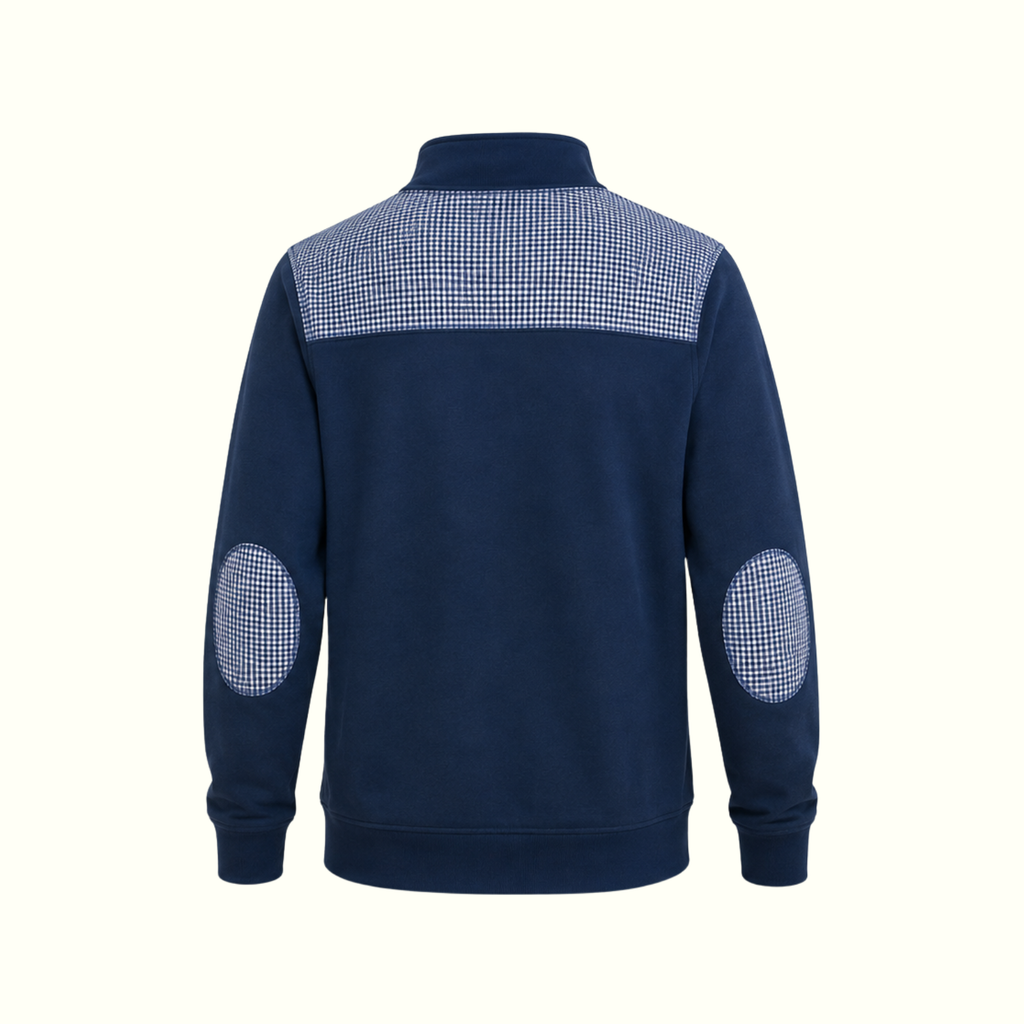 Unisex TCS Navy Gingham Half Zip Sweatshirt